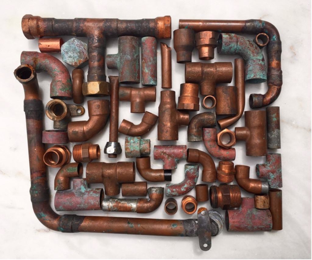 A group of copper pipes